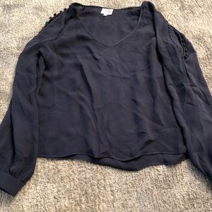 Parker Silk Navy Top With Button Detail